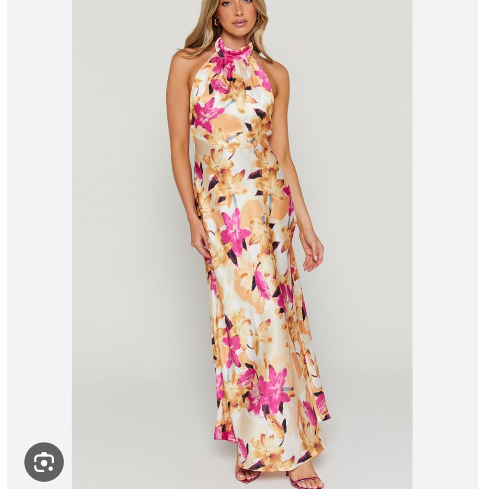 SHOWPO CYRA MIDI HALTER NECK SATIN BIAS DRESS